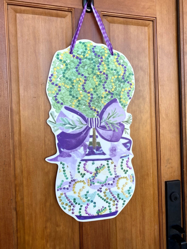 Mardi Gras Topiary Door Hanger