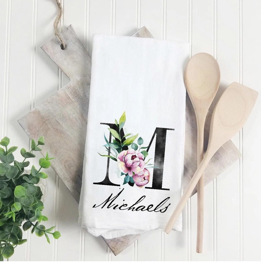 Personalized Monogram Initial Flour Sack Tea Towel