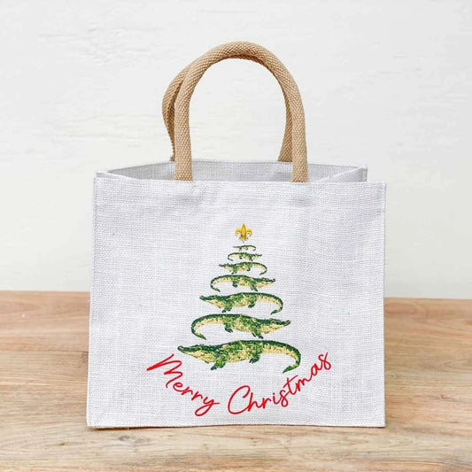 Gator Christmas Tree Gift Tote White/Green/Red