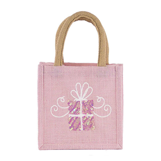 Glitzy Present Petite Gift Tote   Light Pink/White   7x7x5