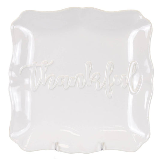 Thankful Embossed Square Platter   White   11.5x11.5