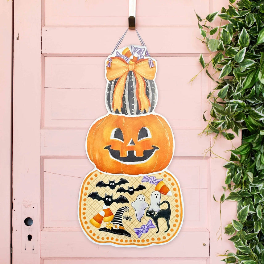 Stacked Blue Pumpkins/Halloween Reversible Door Hanger - Large